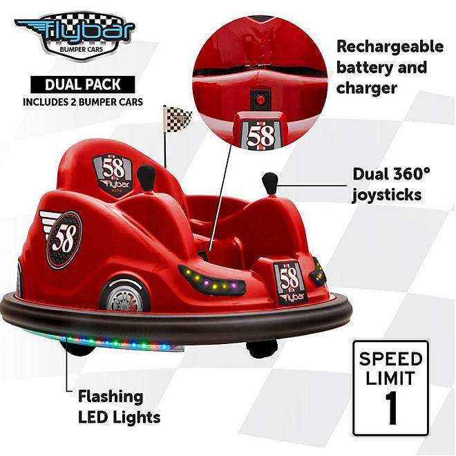 Flybar 6-Volt Battery Powered Electric Bumper Cars, 2 Pack (Assorted Colors)