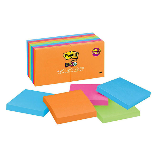 Post-it Notes Super Sticky, 3" x 3", Energy Boost Collection, 14 Pads, 1,260 Total Sheets
