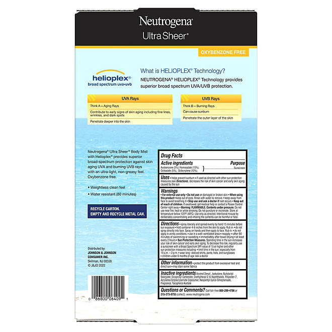 Neutrogena Ultra Sheer Body Mist Sunscreen Spray, SPF 70 (5 oz., 3 pk.)