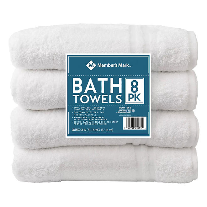 Member's Mark Commercial Hospitality Bath Towels, White (8 pk.)