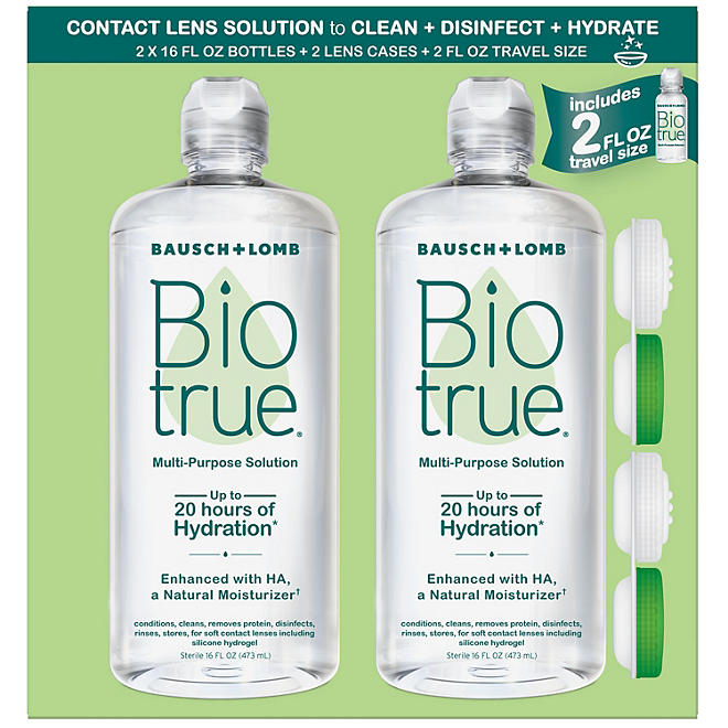 Biotrue Contact Lens Solution for Soft Contact Lenses, Multi-Purpose (16 fl. oz., 2 pk. + 2 fl. oz.)