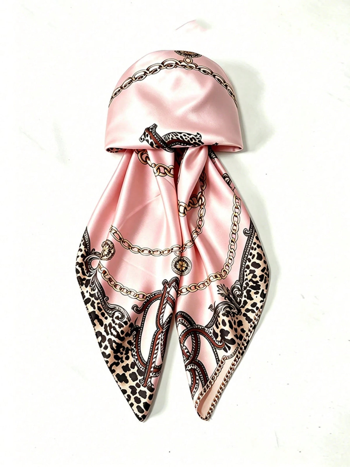 SATIN CHAIN LEOPARD PRE-TIED SCARF