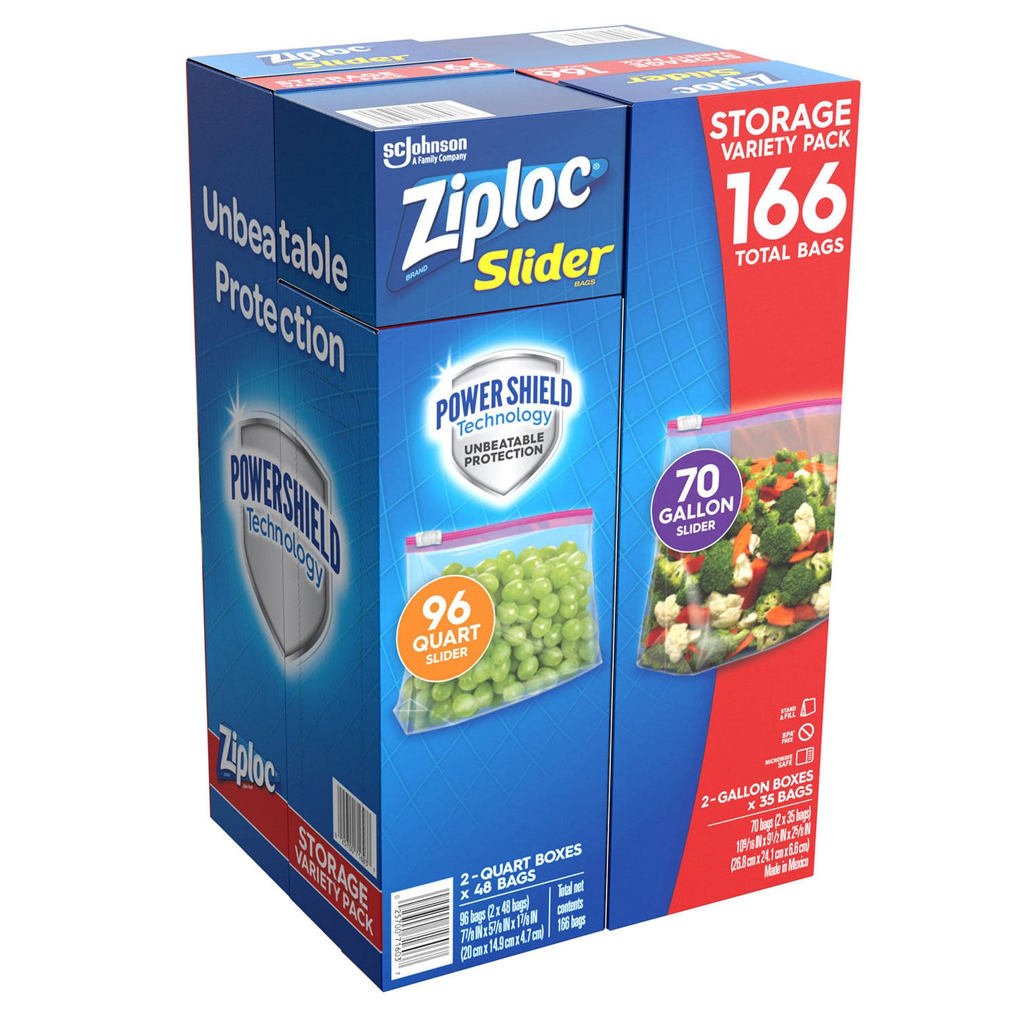 Ziploc Slider Storage Bags 166 Count Variety Pack: Quart (96 ct.), Gallon (70 ct.)