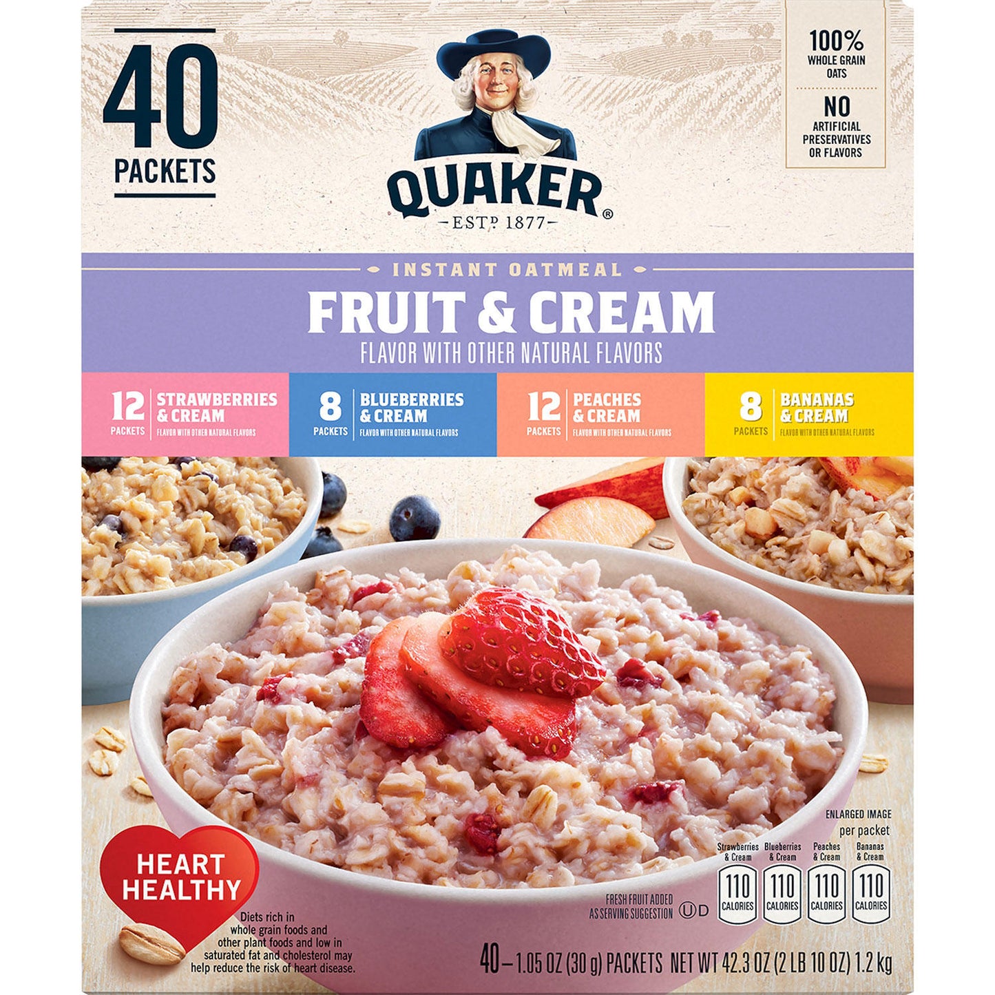 Quaker Instant Oatmeal Fruit & Cream, Variety Pack (40 pk.)