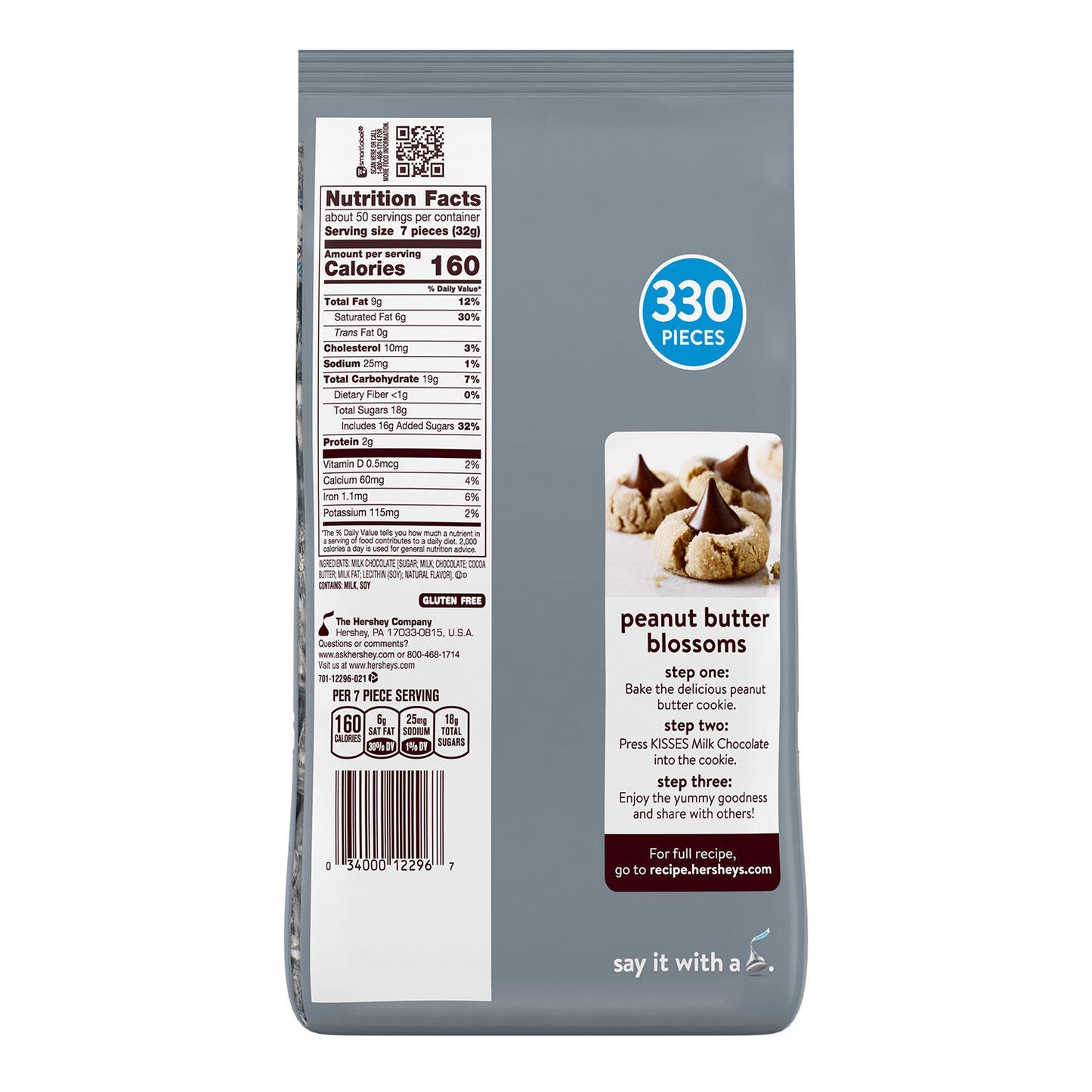 HERSHEY'S KISSES Milk Chocolate Candy, Individually Wrapped, Bulk Bag (56 oz., 330 pcs.)