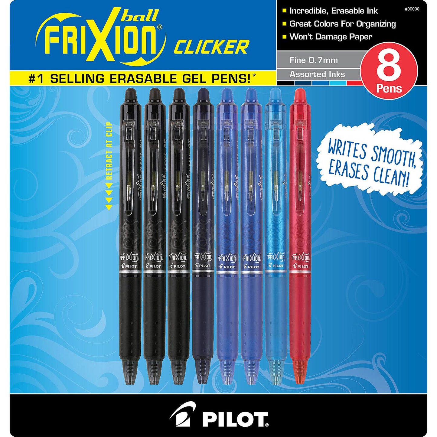 Pilot FriXion Clicker Fine Point Retractable Erasable Gel Ink Pens, Assorted Colors, 8 Pack