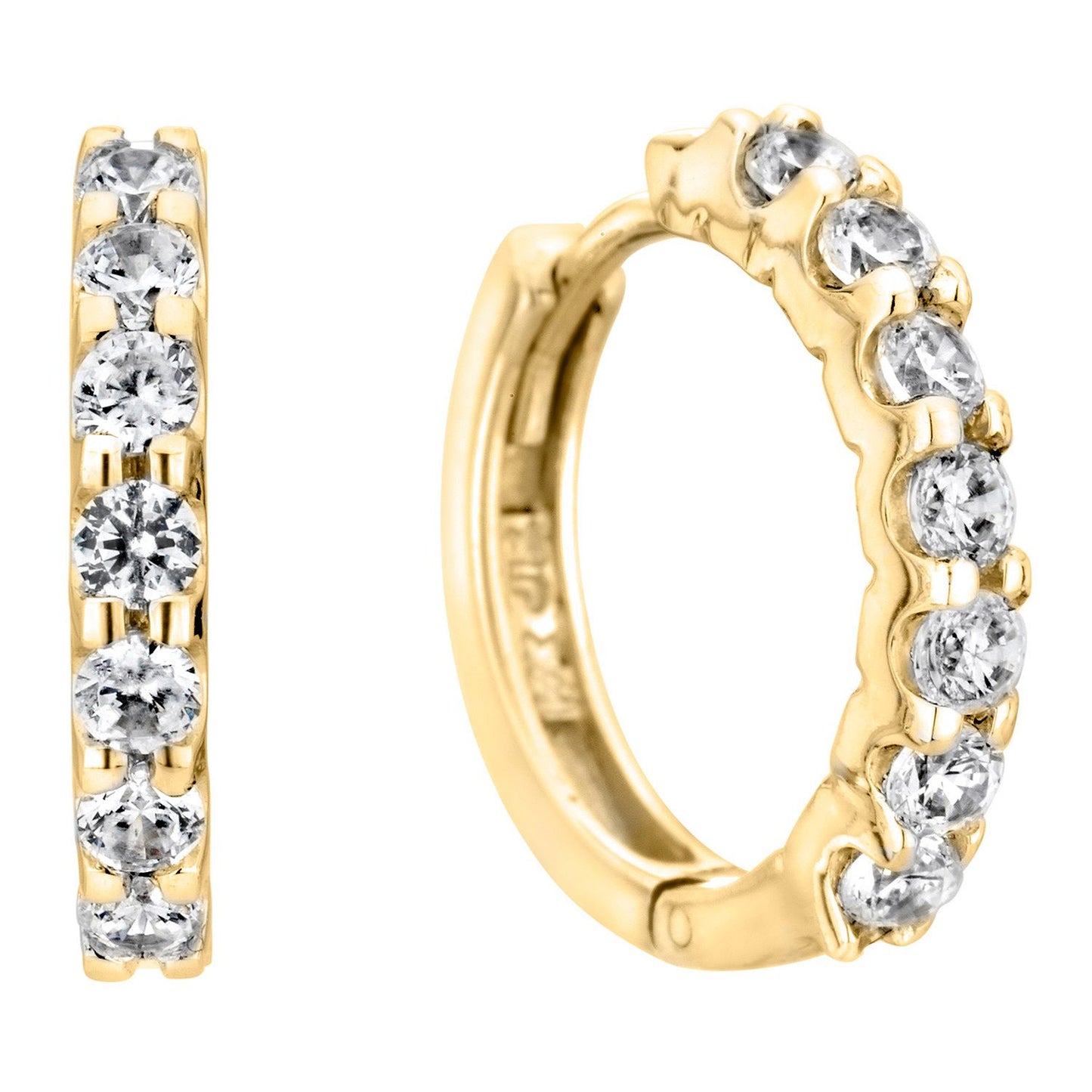 14K Gold Round Diamond Huggies