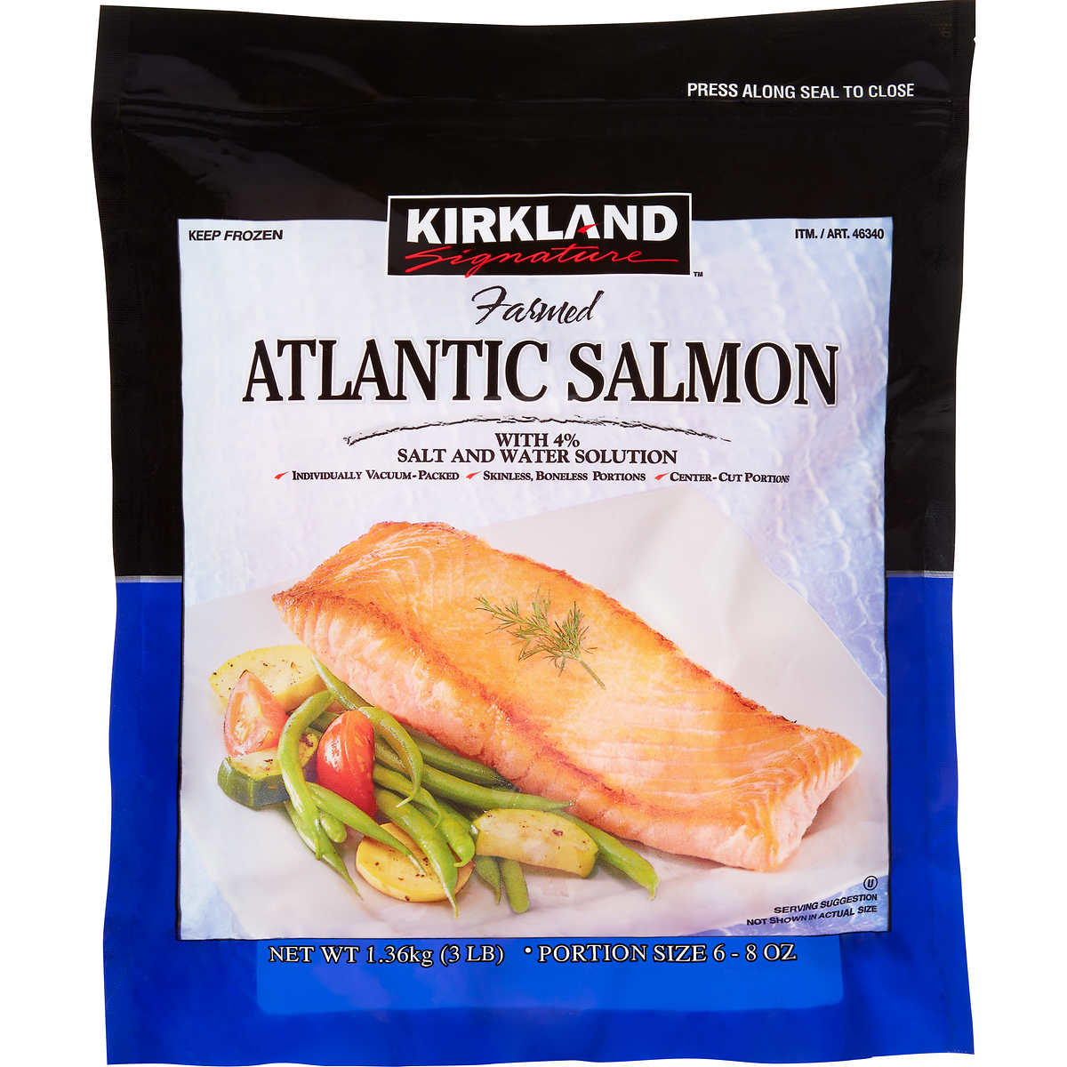 Kirkland Signature Atlantic Salmon Fillets, Boneless Skinless, 3 lbs