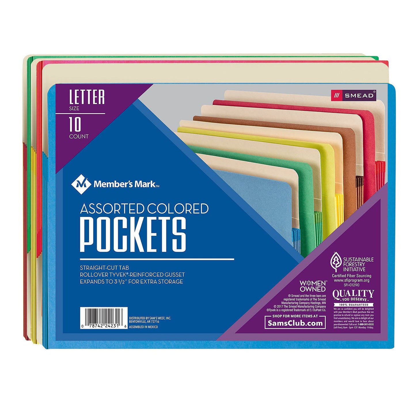 Smead File Pockets, 3-1/2" Expansion, Letter Size (10 pk.)