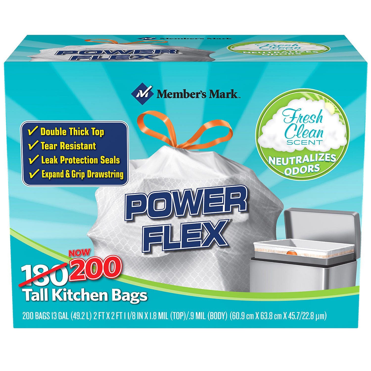 Power Flex Tall Kitchen Drawstring Trash Bags (13 gal., 200 ct