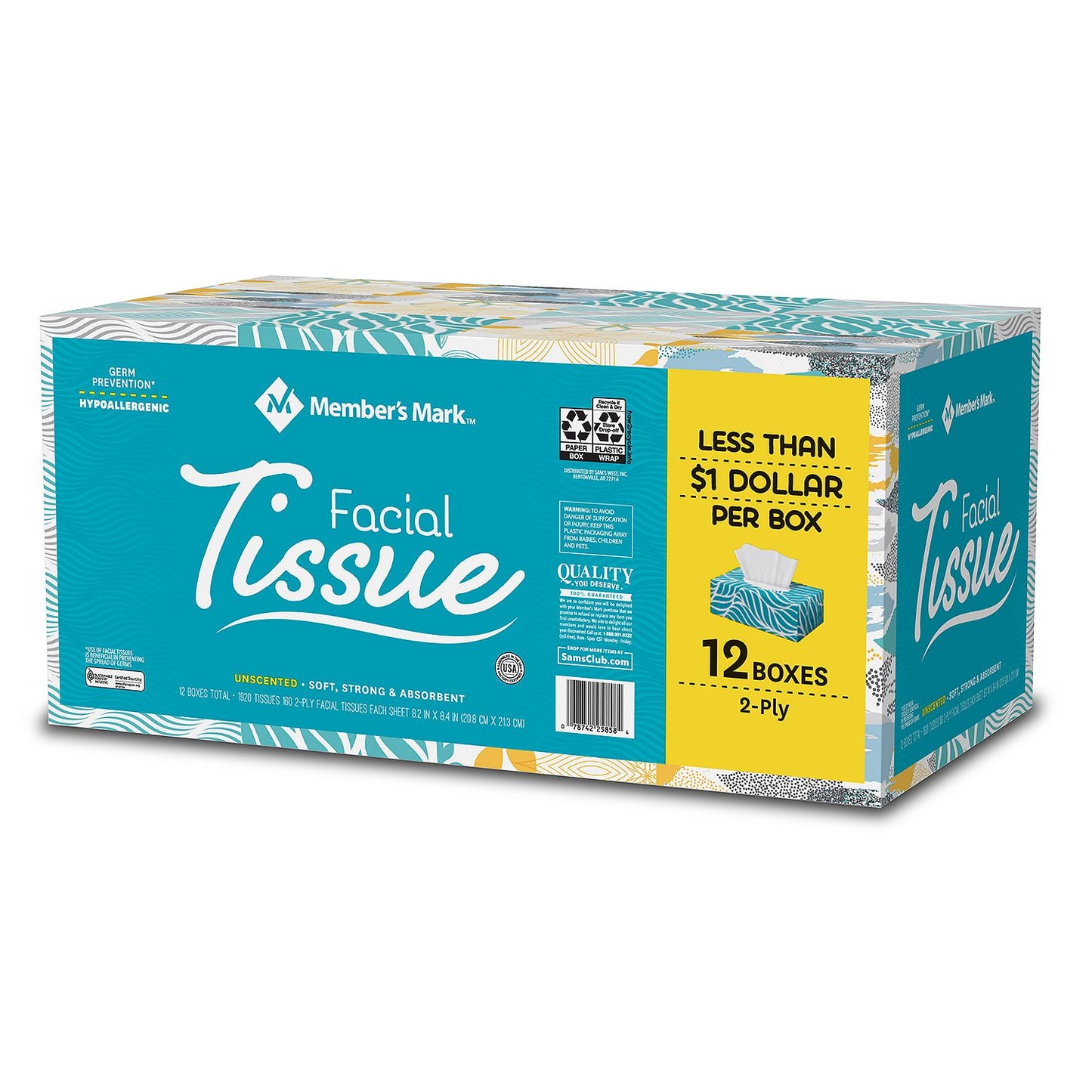 2-Ply Unscented Facial Tissue (12 ct.,160 tissues per box)