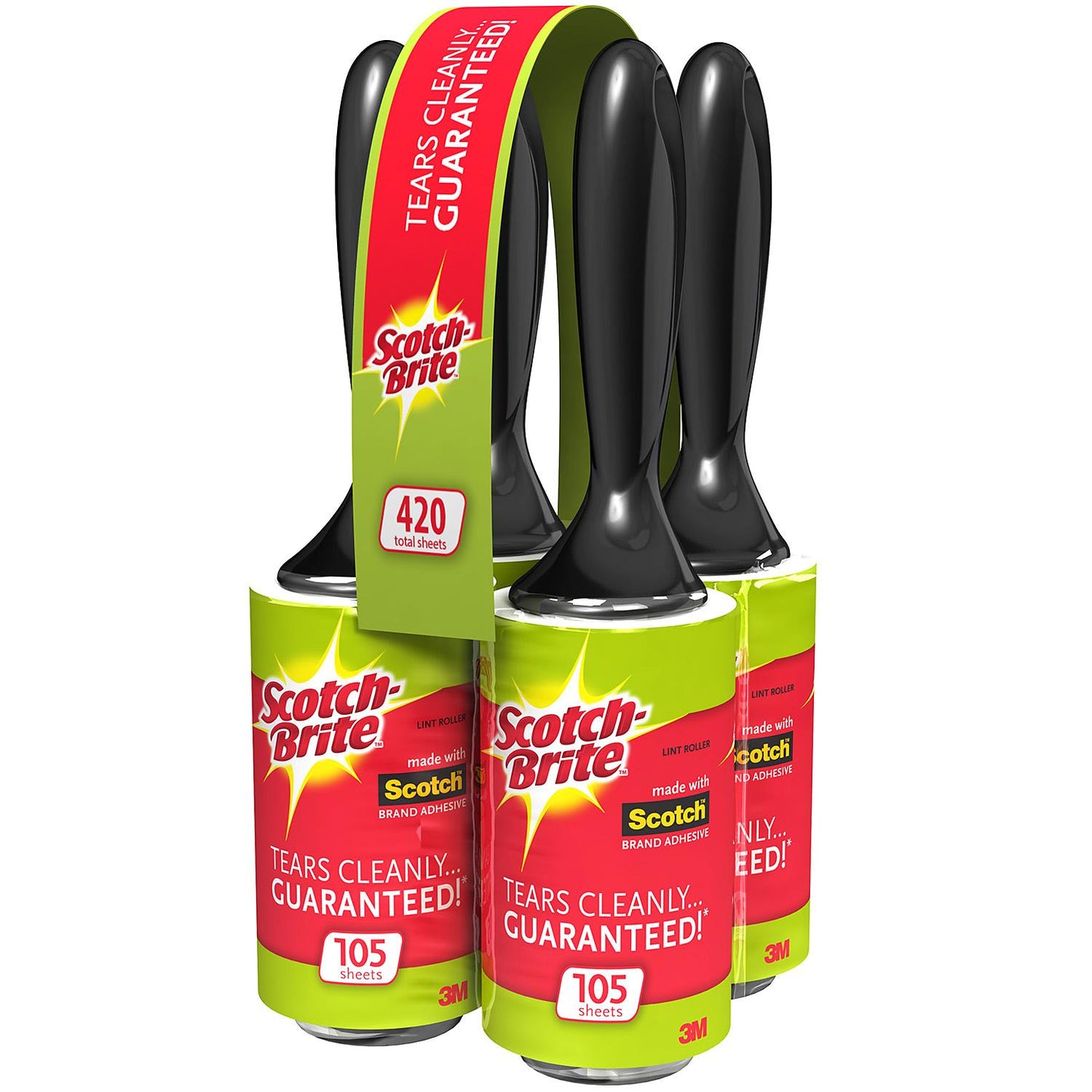 Scotch-Brite Lint Roller Club Pack, 4 Rollers/Pack, 105 Sheets/Roller