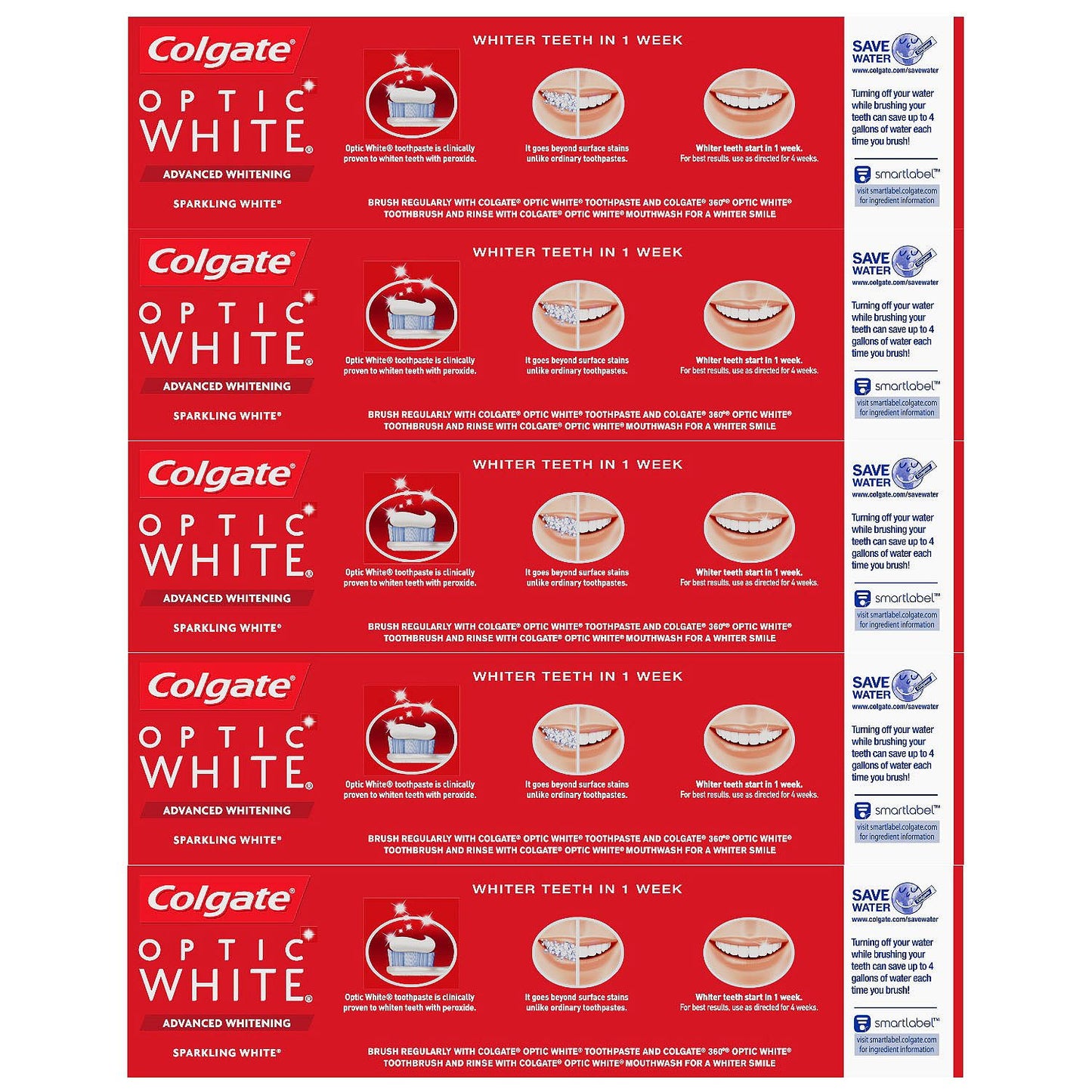 Colgate Optic White Sparkling White Toothpaste, Sparkling Mint (4.1 oz., 4 pk.)