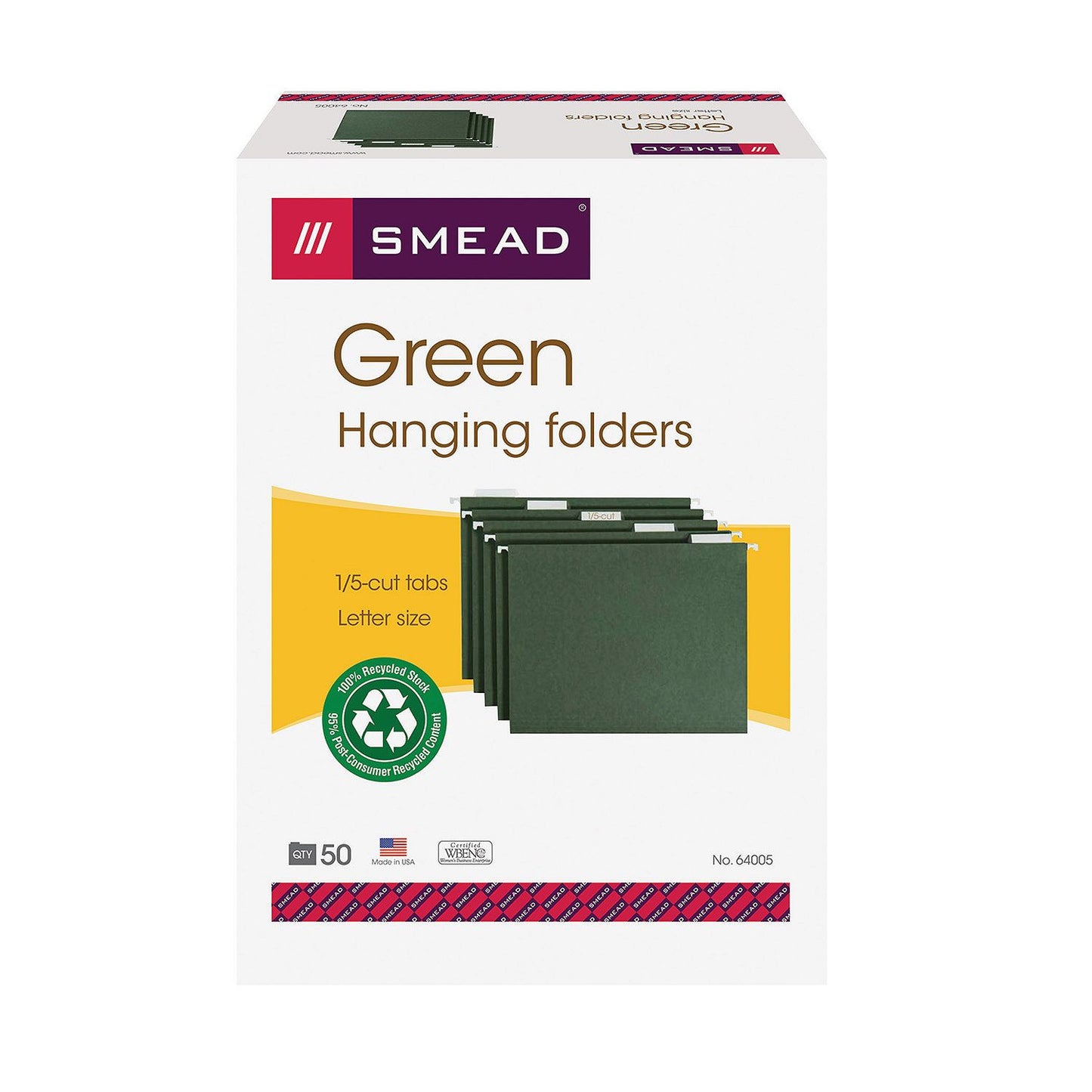 Smead 1/5 Cut Ajustable Positions Hanging File Folders, Letter, Standard Green, 50ct.