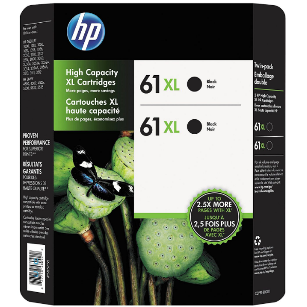 HP 61XL High Yield Original Ink Cartridge, Black (2 pk., 480 Page Yield)
