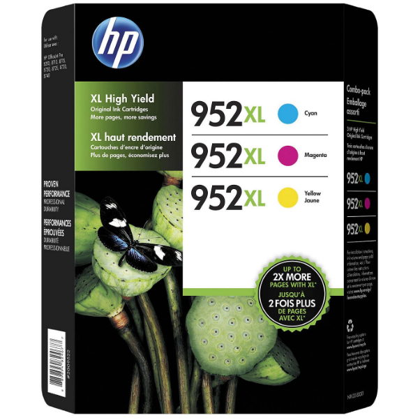 HP 952XL (N9K30BN) High-Yield Cyan, Magenta, Yellow Original Ink Cartridges, 3/Pk