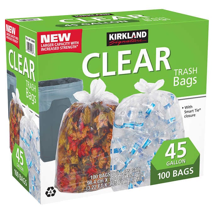 Kirkland Signature 45-Gallon Trash Bag Clear 100-Count