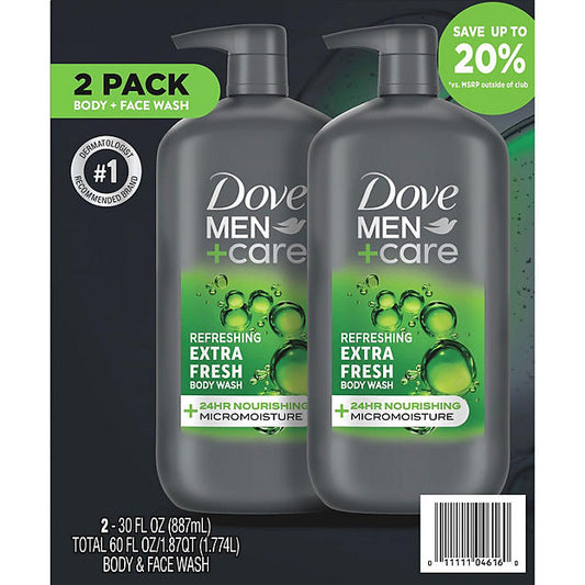 Dove Men+Care Body and Face Wash, Extra Fresh (30 fl. oz., 2 pk.)