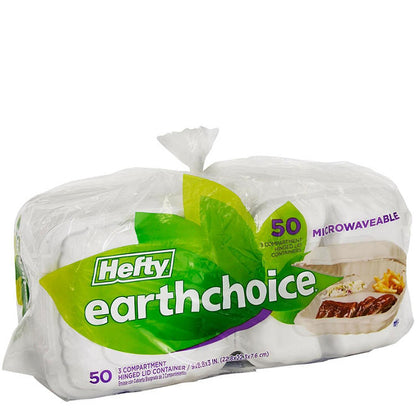 Hefty Earthchoice 3-Compartment Hinged Lid Containers, 9" (50 ct.)