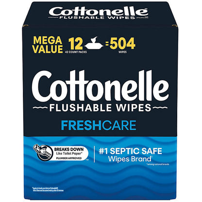 Cottonelle Flushable Wet Wipes, 12 Flip-Top Packs (42 wipes/pk., 12 pk.)