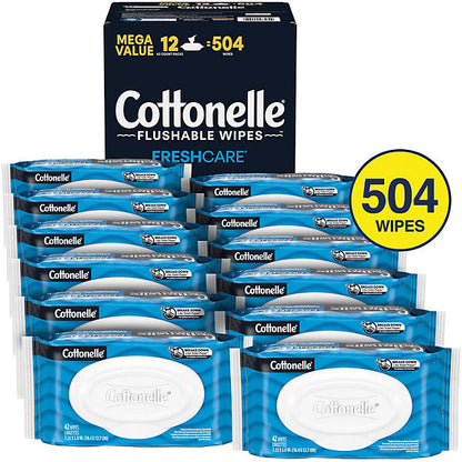 Cottonelle Flushable Wet Wipes, 12 Flip-Top Packs (42 wipes/pk., 12 pk.)