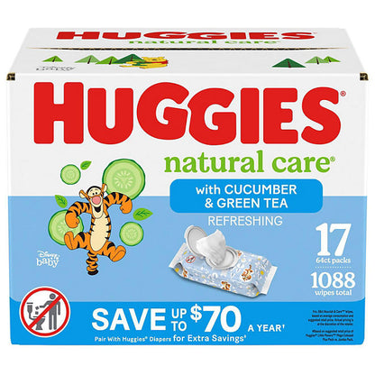 Huggies Natural Care Baby Wipes, Refreshing Clean (17 flip-top pks., 1088 ct.)