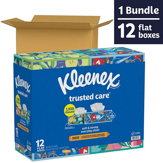 Kleenex Trusted Care Everyday Facial Tissues, Flat Boxes (160 tissues, 12 pk.)