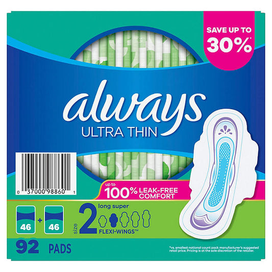 Always Ultra Thin Long Super Pads, Unscented - Size 2 (88 ct.)