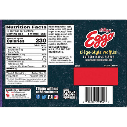 Kellogg's Eggo Waffles, Liege-Style Buttery Maple (12 ct.)