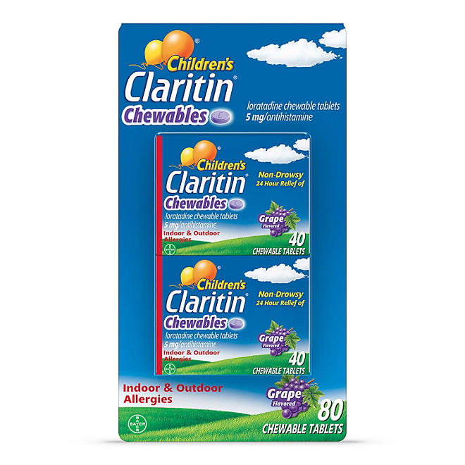 Children's Claritin Non-Drowsy 5mg. Chewable Tablets, Grape (2 pk., 40 ct./pk.)