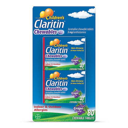 Children's Claritin Non-Drowsy 5mg. Chewable Tablets, Grape (2 pk., 40 ct./pk.)