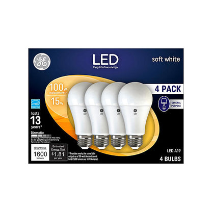 GE Soft White LED 100W Equivalent General Purpose A19 Light Bulbs (4-Pack)