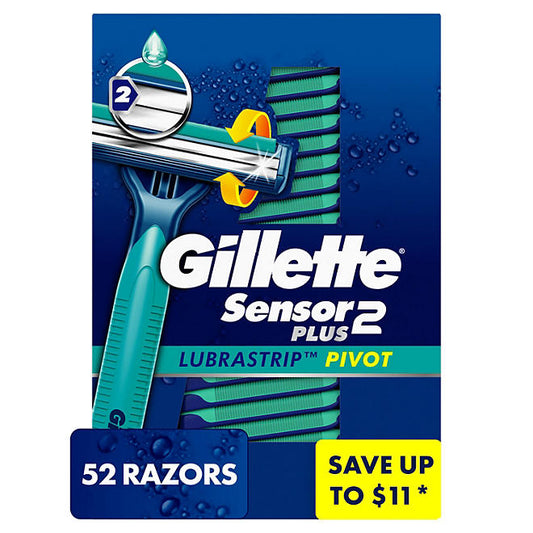 Gillette Sensor2 Plus Lubrastrip Pivot Men's Disposable Razors (52 ct.)