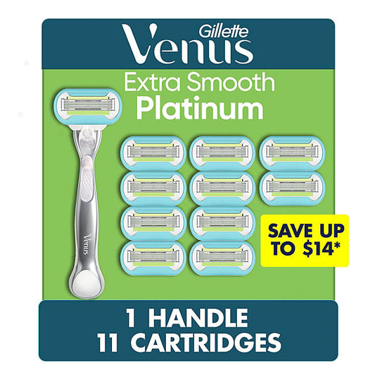 Venus Platinum Extra Smooth Metal Women's Razor Handle + 11 Cartridges