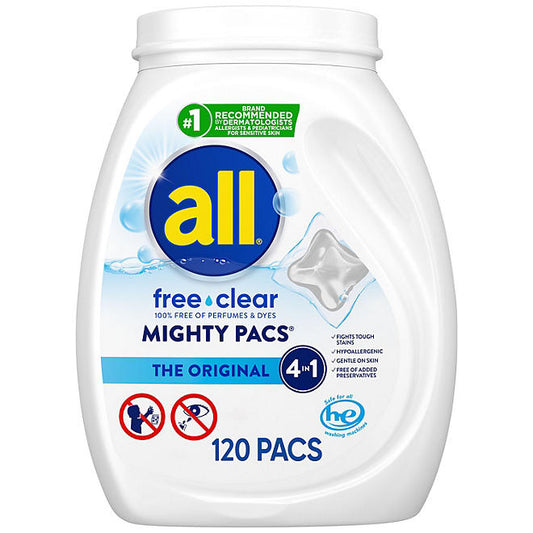 all Mighty Pacs Laundry Detergent, Free Clear for Sensitive Skin (120 ct.)