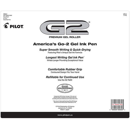 Pilot G2 Retractable Gel Pens, Fine (0.7mm), Assorted, 16 Pack