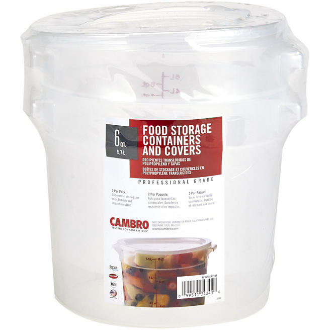 Cambro Round Translucent Container with Lid (6 qt., 2 pk.)