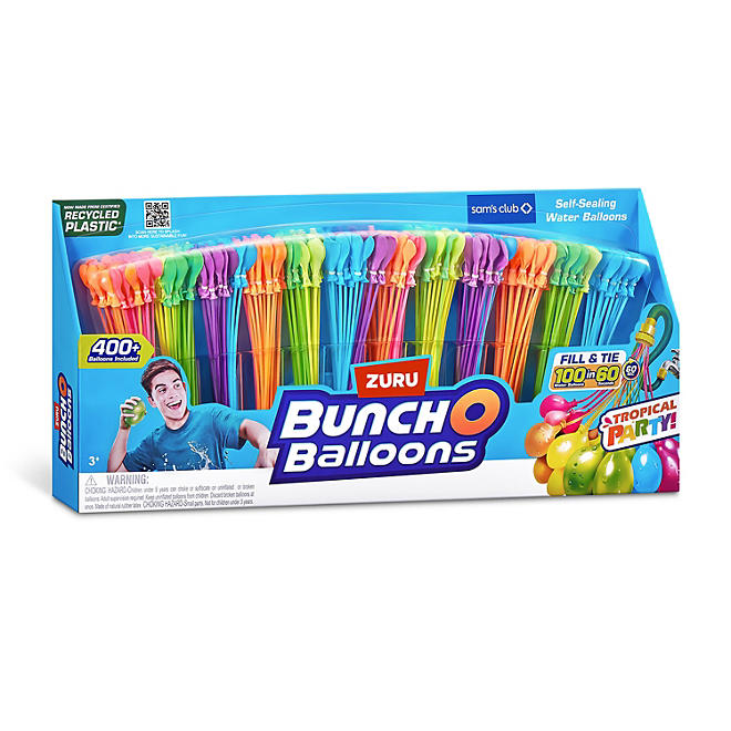 Zuru Bunch O Balloons 400+ Rapid-Fill Self-Tying Recyclable Water Balloons, 12 pk.