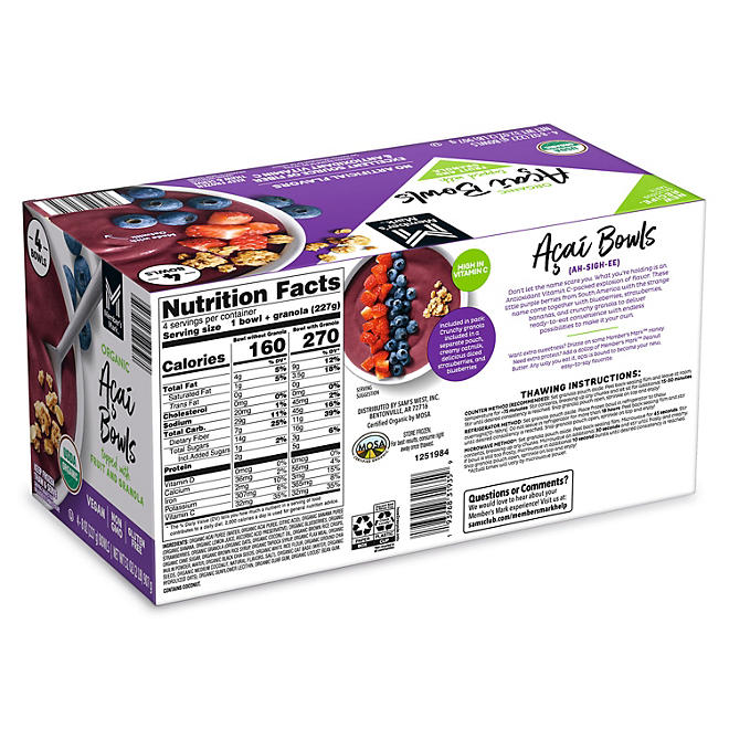 Member's Mark Organic Acai Smoothie Bowls (4 ct.)