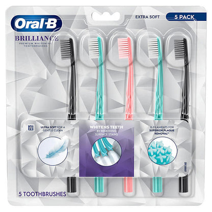 Oral-B Brilliance Whitening Toothbrush with X Filaments, Extra Soft (5 ct.)