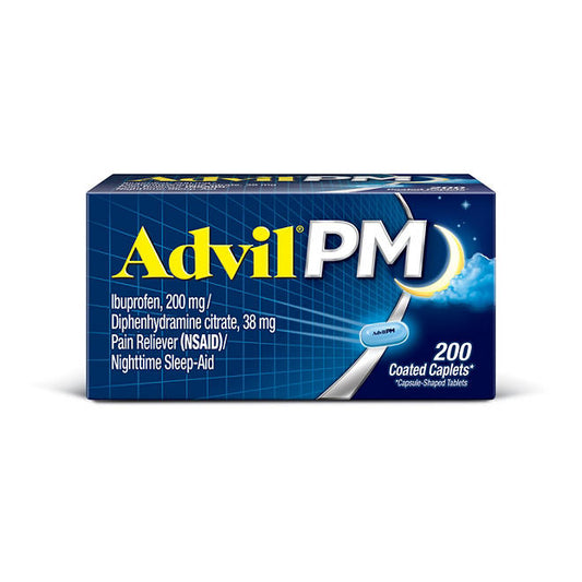 Advil PM Pain Reliever / Nighttime Sleep Aid Caplet, 200 mg. Ibuprofen & 38 mg. Diphenhydramine (200 ct.)