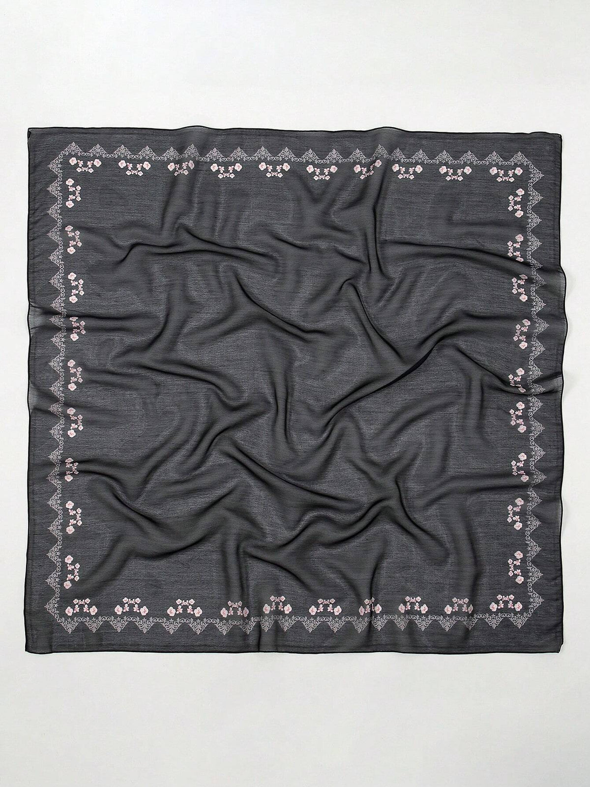 SOFT TWILL SOLID AND FLORAL BORDER PRINT SCARF