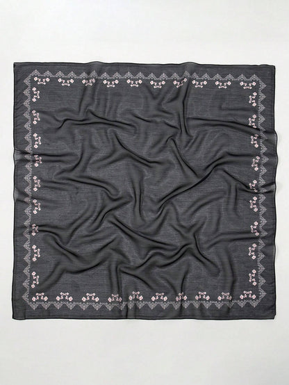 SOFT TWILL SOLID AND FLORAL BORDER PRINT SCARF