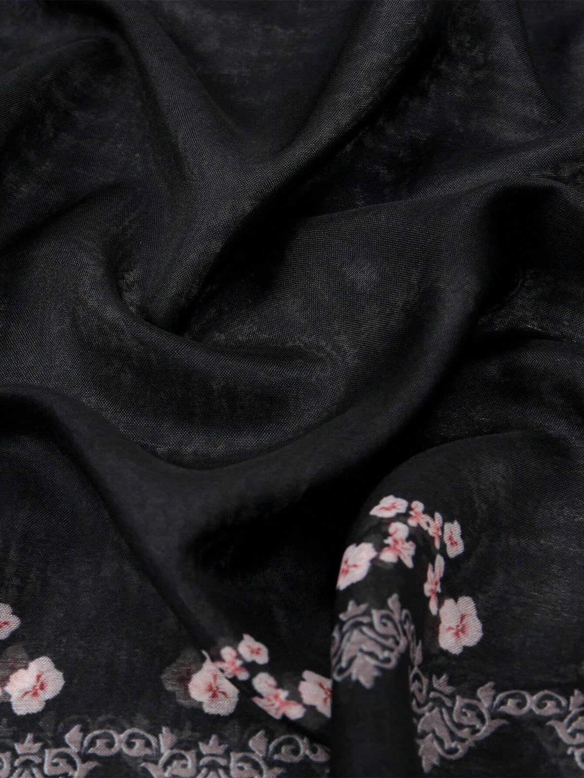 SOFT TWILL SOLID AND FLORAL BORDER PRINT SCARF