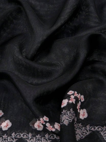 SOFT TWILL SOLID AND FLORAL BORDER PRINT SCARF