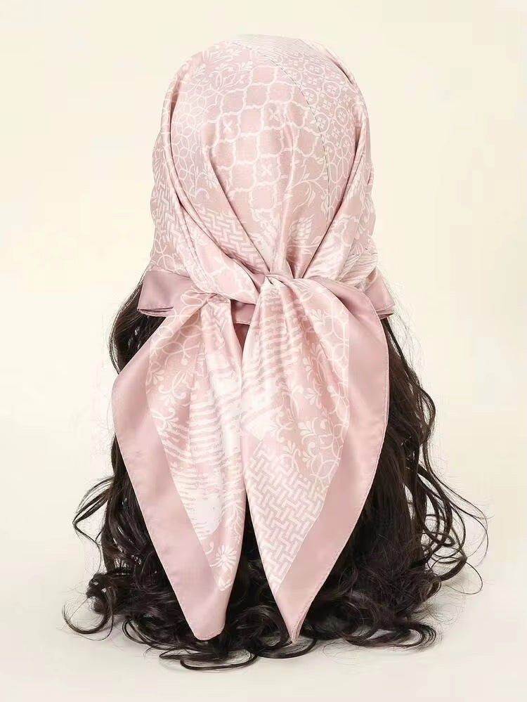 PRINTED VERSATILE PINK SATIN SCARF