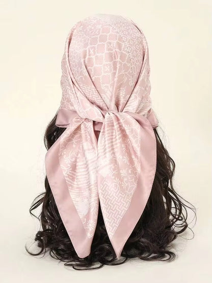 PRINTED VERSATILE PINK SATIN SCARF