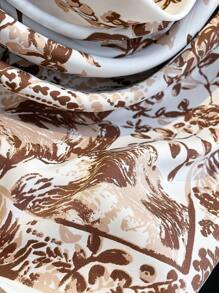 JACQUARED SILK TEXTURE BRANCH PRINT SCARF