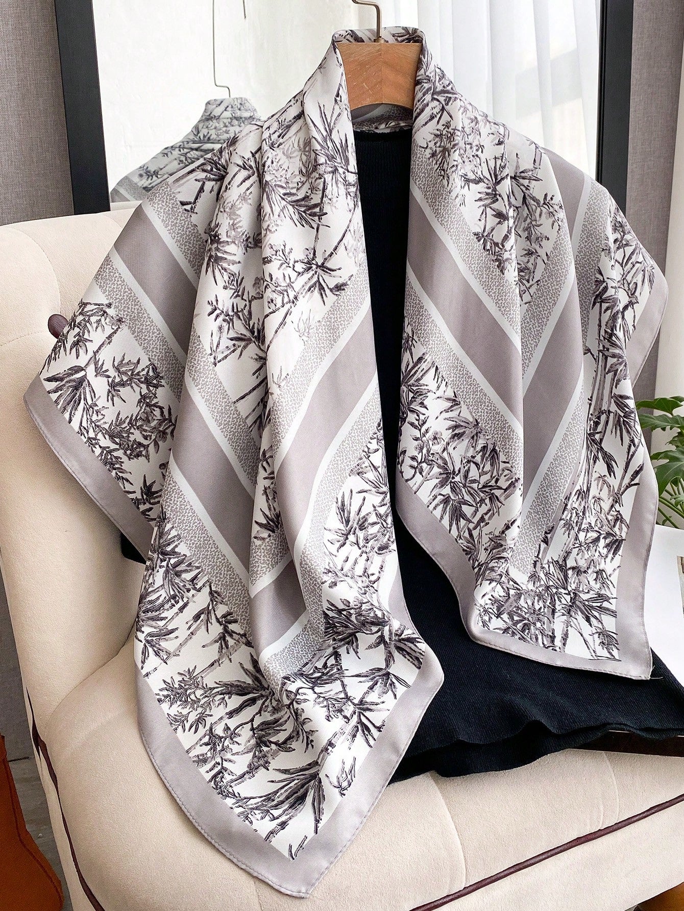 ELEGANT BRANCH FLORAL SILK SCARF