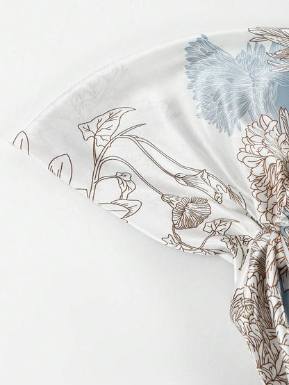 PRETIED SATIN FLORAL SCARF